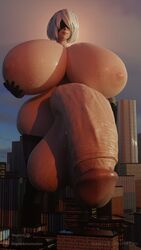 1futa 3d 3d_(artwork) areolae balls balls_bigger_than_head big_balls big_breasts big_penis blindfold breasts breasts_bigger_than_head city flaccid futa_giantess futa_only futanari giant giant_futanari giantess gigantic_balls gigantic_breasts gigantic_penis gigantic_testicles hairband haptick huge_balls huge_breasts huge_cock hyper hyper_balls hyper_breasts hyper_penis light-skinned_futanari light_skin macro macro_futa mostly_nude nier:_automata nipples nude nude_futanari penis short_hair solo testicles thick_thighs veiny_penis veiny_testicles white_hair yorha_2b