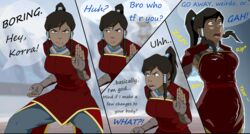 1girls angry angry_face avatar_legends clothing clothing_transformation dark-skinned_female dark_skin dialogue english_text female korra magic medium_breasts sock_vivian straight_hair text the_avatar the_legend_of_korra water_tribe