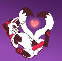 animal_genitalia animated feral fur glasses horny kitsune knot laying_on_back loop lying_down mp4 mystery_(mystery_skulls) mystery_skulls no_sound pawpads paws purple_background seductive_look seductive_smile video