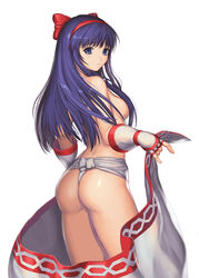 1girls alluring ass bare_back blue_eyes breasts bubble_butt butt_focus dat_ass disrobing embarrassed female female_only frown fundoshi getting_undressed gloves hair_covering_breasts long_hair long_legs looking_at_viewer looking_back medium_breasts nakoruru partially_clothed presenting_butt purple_hair ready_to_fuck ribbon samurai_shodown seductive_look sensual sideboob small_breasts solo teenager thick_thighs thong turna98