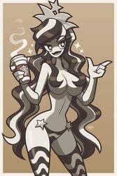 breasts coffee cute female hair_over_breasts hips notyoursagittarius posing star-shaped_pupils starbucks starbucks_siren starbucks_siren_(gashi-gashi_redesign) stockings topless