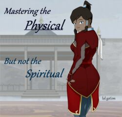 1girls avatar_legends clothing dark-skinned_female dark_skin english_text female female_only korra looking_at_viewer medium_breasts rear_view smile sock_vivian solo straight_hair text the_avatar the_legend_of_korra water_tribe