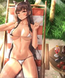 1girls 2020 abs atago_(azur_lane) azur_lane belly big_breasts bikini bikini_bottom bikini_top blush breasts cleavage clyde_s collarbone covered_nipples covered_pussy female female_focus female_only looking_at_viewer lying lying_on_back micro_bikini micro_bikini_top navel shiny_skin solo solo_female sunlight sweat sweatdrop