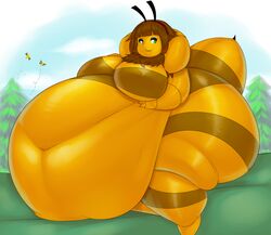 4_arms anthro arthropod ass bee bee_girl belly big_belly big_breasts big_butt biped breasts brown_hair detailed_background digital_media_(artwork) featureless_breasts female green_eyes hair hand_on_stomach honey_(sweer_tomato) huge_breasts huge_butt hymenopteran hyper hyper_belly insects jaykuma morbidly_obese morbidly_obese_anthro morbidly_obese_female multi_arm multi_limb navel non-mammal_breasts nude obese obese_anthro obese_female overweight overweight_anthro overweight_female sitting smile solo yellow_body yellow_skin