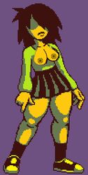 areolae big_breasts breasts deltarune female female_only female_protagonist kris_(deltarune) kris_female_(deltarune) kristi_(deltaglamour) long_hair nipples pixel_art rule_63 skirt tall thick thick_thighs thighs unknown_artist