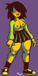 areolae big_breasts blush breasts deltarune embarrassed female female_only female_protagonist kris_(deltarune) kris_female_(deltarune) kristi_(deltaglamour) long_hair nipples pixel_art pussy pussy_juice pussy_juice_drip pussy_juice_on_ground pussy_juice_puddle rule_63 skirt tall thick_thighs thighs trickster_(artist)