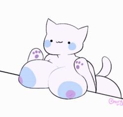 1girls :3 animal animal_ears animal_tail animated anthrofied areola areolae ass big_ass big_breasts blue_nipples blush bongo_cat breasts cat cat_tail female meme nipples no_humans silly_cats solo solo_focus tail touching_own_breast touching_self white_body