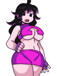 black_hair breasts dress female friday_night_funkin friday_night_funkin_(neo) girlfriend_(friday_night_funkin) gloves neo_girlfriend_(mr.moisty) purple_dress purple_eyes purple_gloves thick_thighs thighs ytrall