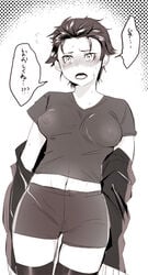 black_hair blush genderbent natsuki_subaru natsumi_schwarz re:zero_kara_hajimeru_isekai_seikatsu rule_63 rule_63 shirt short_hair shorts