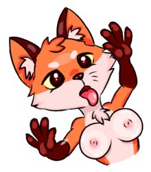 breasts female female_only fox fox_ears furry licking naked puppy_(vkontakte) solo sticker tongue tongue_out vkontakte