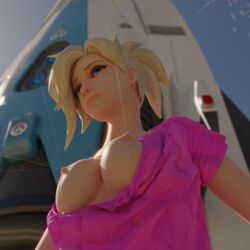 1girls 3d angela_ziegler big_breasts blizzard_entertainment blonde_hair blue_eyes breasts breasts_out female female_only kakeogkjeks lactating lactation lactation_without_expressing mercy milk milk_squirt overwatch solo solo_female