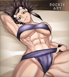 1girls alternate_version_available armpits arms_up big_breasts breasts brown_hair covered_breasts covered_pussy female female_focus female_only gender_transformation genderswap_(mtf) long_hair lying lying_on_bed muscular_female pose raiden_tameemon_(shuumatsu_no_valkyrie) rockie_art rule_63 seductive seductive_look seductive_smile shuumatsu_no_valkyrie smile smiling smiling_at_viewer tagme