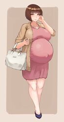 1girls botsu breasts female female_only huge_belly huge_breasts looking_at_viewer pregnant ready_to_pop solo thick_thighs wide_hips