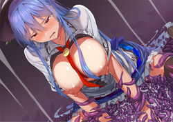 ambiguous_penetration blue_hair breasts covered_penetration hat implied_penetration implied_sex large_breasts long_hair neropaso nipples no_shoes open_clothes open_shirt red_eyes sex_under_clothes sex_under_skirt skirt tagme tenshi_hinanawi tentacle tentacle_pit tentacle_sex tentacle_under_skirt tentacles_under_clothes thighhighs touhou very_long_hair