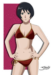 1girls bare_legs bare_shoulders bikini black_eyes black_hair boruto:_naruto_next_generations breasts cleavage female female_only fully_clothed hands_on_hips jorch_jacg kurotsuchi midriff naruto naruto_(series) short_hair side-tie_bikini smile solo solo_focus swimsuit