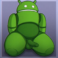 1boy bugdroid genitals humanoid machine penis robot sitting solo_male unknown_artist
