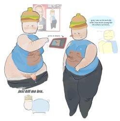 007n7 007n7_(forsaken) 1boy artist_request big_thighs cum_drip curvy dick_out fat_ass fat_male feminine_male forsaken_(roblox) hairy joke_art male_with_breasts mangopurin masturbation meme_in_the_background moobs old_male pants_around_thighs roblox roblox_game robloxian self_upload solo_focus solo_male surprised_face sweat sweatdrop text_bubble thick_thighs tiny_penis voluptuous_male watching_porn