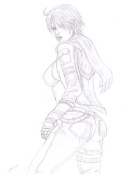 1girls artist_signature bandai_namco breasts deutsche erich fingerless_gloves german german_female gloves handdrawn handdrawn_art jacket jeans leo_kliesen looking_at_viewer medium_breasts nipples pencil_(artwork) pencil_sketch scarf short_hair sideboob signature tagme tekken tekken_6 tekken_7 tekken_8 tekken_tag_tournament_2 tomboy topless traditional_media traditional_media_(artwork)