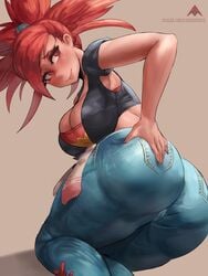 1girls 2021 alamanderarts alternate_breast_size ass big_ass big_breasts big_butt blush breasts flannery_(pokemon) jeans large_ass large_breasts nintendo pant pokemon pokemon_rse red_eyes red_hair smile solo thick_thighs thighs tight_clothing tight_jeans tight_pants