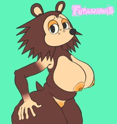 animal_crossing animal_humanoid big_breasts colored colored_skin cousette green_background hedgehog hedgehog_girl sable_able shy