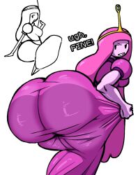 1girls adventure_time ass ass_focus ass_in_dress bent_over big_ass bottom_heavy bubble_butt clothing dialogue dress fat_ass female female_only gluteal_fold huge_ass large_ass massive_ass nanodude78 pink_hair pink_skin presenting presenting_hindquarters princess_bubblegum showing_off showing_off_ass talking_to_viewer text thick_ass thick_thighs thunder_thighs white_background wide_hips