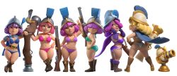 6girls ai_assisted ai_generated alternate_version_at_source alternate_version_available bangs bangs_over_eyes bangs_over_one_eye bikini blonde_female blonde_hair blue_bikini clash_(series) clash_royale edit edited edited_official_artwork evolution_musketeer_(clash_royale) female female_focus female_only gun hero_musketeer_(clash_royale) littlebigdih looking_at_viewer musket musketeer_(clash_royale) pink_hair posing posing_for_picture posing_for_the_viewer purple_bikini purple_eyes purple_hair realistic_proportions three_musketeers_(clash_royale) turret weapon white_background white_bikini