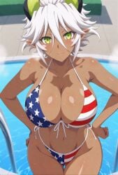 1female 1girls ai_generated american_flag_bikini bikini female female_only green_eyes hi_res large_breasts looking_at_viewer pointed_ears pointy_ears pool poolside shinmai_maou_no_testament short_hair smile smiling smiling_at_viewer solo solo_female tagme upscaled voluptuous voluptuous_female white_hair zest_(shinmai_maou_no_testament)