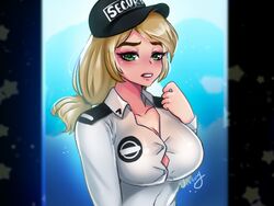 1girls big_breasts blonde_hair breasts cap cleavage clothed clothes clothing female female_only five_nights_at_freddy's five_nights_at_freddy's:_security_breach fully_clothed green_eyes hair human human_only humanoid large_breasts long_hair looking_at_viewer security_guard solo solo_female vanessa_(fnaf) vixenery