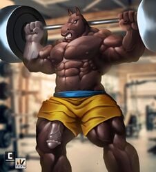 1boy 2021 abs animal_genitalia animal_penis anthro barazoku barbell biceps big_muscles big_penis blurred_background bottomwear bulge clenched_teeth clothed clothing clubbon equid equine equine_penis erection exercise genitals gym hi_res horse huge_muscles inside male male_only mammal muscular muscular_anthro muscular_male navel nexus nipples obliques pecs penis poking_out quads shorts solo standing teeth topless topless_anthro topless_male vein veiny_muscles veiny_penis weightlifting workout