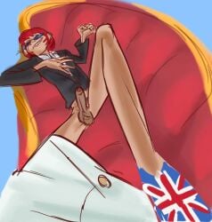 ahdishna british british_flag glasses laying_down mad_mod male_focus male_only red_hair red_pubic_hair socks sofa suit_and_tie teen_titans teen_titans_(television_series)