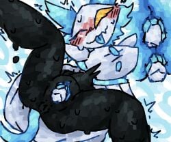 anthro anus autofisting autopenetration black_body black_legs blue_tail blue_tongue blue_vulva blush blush_lines bodily_fluids button_(fastener) darkner deltarune double_fisting felid feline female fisting floating_hands genitals mammal masturbation one_eye_closed penetration pink_blush scaliescum solo spread_legs spreading stomach_bulge sweat tail tasque tasque_manager tongue tongue_out trembling_for_pleasure undertale_(series) vulva white_body white_face wink x-ray_view yellow_eyes