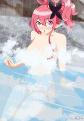 breasts completely_nude completely_nude_female convenient_censoring disgaea disgaea_5 hot_spring inkallover large_breasts nippon_ichi_software nude nude_female seraphina_(disgaea) steam steam_censor