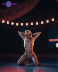 1futa 3d arms_up blonde_hair chloe_(thelostboyz) depth_of_field erection futa_only futanari glasses looking_at_viewer medium_hair nipple_piercing nude nude_futanari pinup slushe_(website) small_breasts solo solo_futa thelostboyz