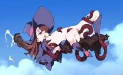 1girls akko_kagari anus blue_sky blush boots breasts broom broom_riding brown_eyes brown_hair butt clitoris clothes_lift cloud cloudy_sky cum cum_string day dress dress_lift dubious_consent english_commentary female female_focus flying_broom hairless_pussy hat highres kagari_atsuko little_witch_academia long_hair long_sleeves luna_nova_school_uniform lying mostly_nude mostly_nude_female navel nipples nude nude_female on_back open_mouth optionaltypo outdoors puffy_pussy puffy_vulva purple_boots purple_dress pussy pussy_juice pussy_juice_drip questionable_consent red_eyes restrained school_uniform sky slime_(substance) small_breasts solo spread_legs sweat teenage_female teenage_girl teenager tentacle tentacle_in_pussy tentacle_rape tentacle_sex thighs uncensored vaginal_penetration vaginal_sex witch witch_hat