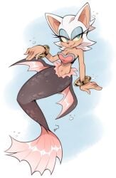 1girls air_bubble bat bracelet breasts eyelashes female fish fur green_eyes half-closed_eyes hi_res jewelry kaijumilk mammal marine merfolk narrowed_eyes navel open_mouth open_smile rouge_the_bat sega smile solo sonic_(series) sonic_the_hedgehog_(series) split_form unavailable_at_source underwater water white_body white_fur