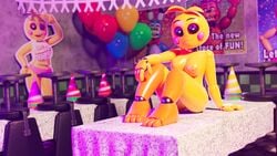 3d 3d_(artwork) anthro ashleyorange avian bird chicken five_nights_at_freddy's five_nights_at_freddy's_2 heart-shaped_pupils lovetaste_chica nude_female posing seductive seductive_look solo toy_chica_(ashleyorange) toy_chica_(fnaf) toy_chica_(love_taste) yellow_body