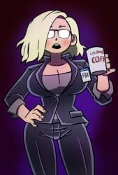 1girls big_breasts biohazard blonde_female blonde_hair blush breasts breasts_bigger_than_head capcom clothed clothed_female clothing coffee coffee_mug cute cute_female eyewear female female_focus fully_clothed glasses grace_ashcroft grace_ashcroft_(fbi_outfit) hand_on_hip hinca-p huge_breasts human id_card looking_at_viewer nonsexual office_lady open_mouth pale_skin resident_evil resident_evil_9:_requiem short_hair solo solo_female tagme text_on_mug thick_hips thick_thighs thin_waist