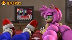 3d 3d_(artwork) amy_rose anus_peek ass ass_focus condom_wrapper controller controller_in_hand eyes_half_closed eyes_half_open gloved gloves green_eyes half-closed_eyes hedgehog holding_object mobian mobian_(species) mobian_hedgehog omofox project_x_love_potion_disaster pussy screen sega sega_genesis sega_genesis_cartridge shoes smiling sonic_(series) sonic_the_hedgehog sonic_the_hedgehog_(series) sonic_the_hedgehog_1 video_game video_game_character video_game_franchise video_games
