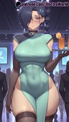 1girls 2025 ai_generated alcohol artist_name beer_mug big_breasts big_chest black_gloves black_hair blue_eyes blush breasts bust busty champagne_flute chest covered_navel cup dress drink drinking_glass drinking_straw elbow_gloves electroworld female glass gloves green_dress hair_over_one_eye hi_res high_quality high_resolution highres holding_cup ice_cube large_breasts mug orange_(fruit) orange_slice patreon patreon_username scissor_seven stable_diffusion thick_thighs thighhighs thirteen_(scissor_seven) tray watermark