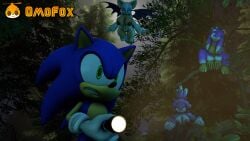 3d 3d_(artwork) all_fours amy_rose amy_rose_the_werehog bat blaze_the_cat blaze_the_werecat flashlight forest forest_background green_eyes hedgehog_boy hedgehog_ears hedgehog_girl hedgehog_humanoid lurking membranous_wings omofox open_mouth rouge_the_bat rouge_the_werebat sega sonic_(series) sonic_the_hedgehog sonic_the_hedgehog_(series) werebat werecat werehog