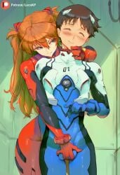 1boy 1girls ai_generated asuka_langley_sohryu blue_eyes blush bodysuit brown_hair closed_eyes dominant dominant_female erection erection_under_clothing female femdom ginger ginger_hair grabbing grabbing_penis hand_around_neck lucakp male neon_genesis_evangelion patreon patreon_link patreon_logo patreon_reward patreon_url patreon_username shinji_ikari smirk smug standing tagme testicles testicles_clench