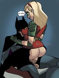 1boy 1girls age_difference balls batman batman_(damian_wayne) batman_(series) big_penis blonde_hair coombrain15 cowgirl_position damian_wayne dc dc_comics duo female female_on_top female_penetrated gloves huge_cock male penis robin_(damian_wayne) robin_(dc) robin_(stephanie_brown) sex stephanie_brown straight twitter_username