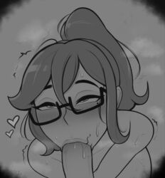 2021 2boys :>= abarus artist_signature beauty_mark blowjob blush fellatio femboy gay girly glasses greyscale hair_strand heart lynn_(abarus) monochrome oral original penis ponytail pubic_hair_in_mouth rolling_eyes shaking signature stray_pubic_hair sweat yaoi