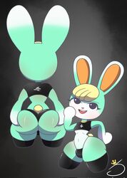 1boy 2021 animal_crossing anthro aqua_fur ass ass_grab big_ass blonde_hair blonde_tail bulge bunny bunny_ears femboy male_anthro nintendo princess_jomes rabbit rabbit_ears sasha_(animal_crossing) thick_thighs thighhighs thighs trap wide_hips