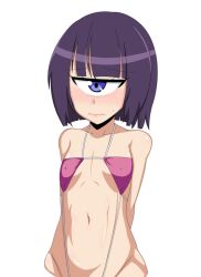 1girls arms_behind_back bikini blush cute cycles embarrassed female manako micro_bikini monoeye monster_girl monster_musume_no_iru_nichijou nipples_visible_through_clothing one_eye petite pink_bikini small_breasts swimsuit