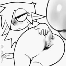 1boy 1girls animated anus ass bored dialogue female imminent_anal impossible_fit kippy_(lilmoonie) lilmoonie minigirl monochrome mp4 no_sound pointy_ears sweat text video