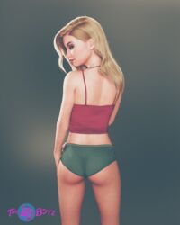 1girls 3d back_view blonde_hair blonde_pubic_hair clothed clothing female female_only long_hair looking_at_viewer looking_back miriam_(thelostboyz) necklace panties pinup pubic_hair slushe_(website) solo solo_female thelostboyz