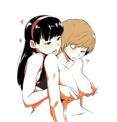 2girls amagi_yukiko artist_request breast_grab breasts huge_breasts multiple_girls nipple_tweak persona persona_4 satonaka_chie sega tagme yuri