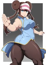 1girls ass big_ass big_breasts blue_eyes breasts brown_hair cap cheongsam chinese_clothes chun-li_(cosplay) double_bun eye_contact fully_clothed looking_at_viewer muscular muscular_legs nintendo oryuto pokemon pokemon_bw2 qipao rosa_(pokemon) thick_thighs thighs tight_clothing tights twintails voluptuous