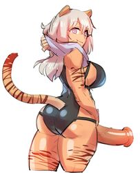 1futa animal_ears animal_genitalia animal_penis back back_view big_ass big_breasts borvar breasts cat_ears cat_tail catgirl clothed clothing erection futa_only futanari grey_hair horsecock huge_cock humanoid kemonomimi light-skinned_futanari light_skin looking_back original original_character partially_clothed penis standing striped_arms striped_legs striped_skin stripes thick_thighs white_hair zertia_amurova